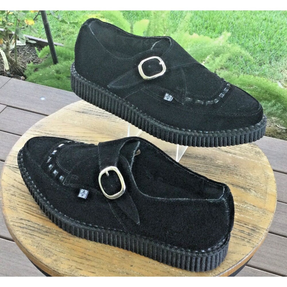 TUK Black Suede Pointed Buckle Creeper Women 10 Shoe Men 8 A8139